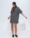 Atm Anthony Thomas Melillo Stripe Classic Jersey Short Sleeve Polo Dress In Black-white