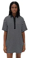 Atm Anthony Thomas Melillo Stripe Classic Short Sleeve Polo Dress Black/white