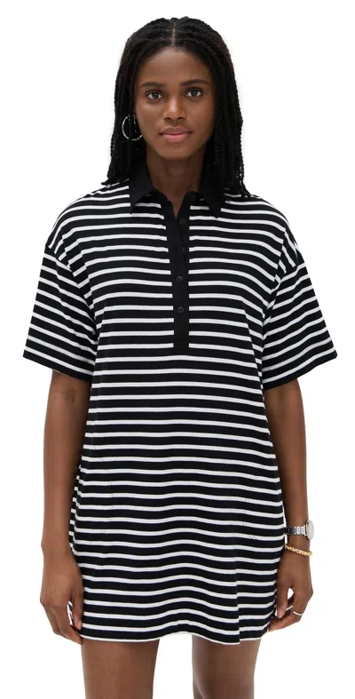 Atm Anthony Thomas Melillo Stripe Classic Short Sleeve Polo Dress Black/white
