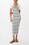 Atm Anthony Thomas Melillo Cotton Silk Blend Striped Sleeveless Split Collar Dress In White/midnight