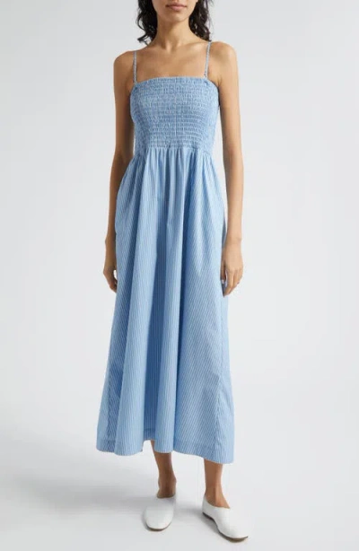 Atm Anthony Thomas Melillo Stripe Cotton Twill Midi Sundress In Summer Sky/white