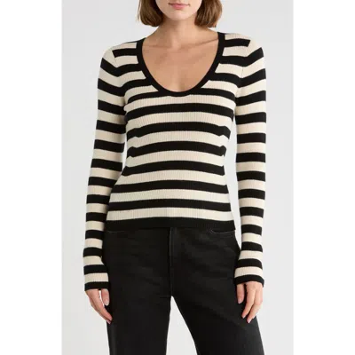 Atm Anthony Thomas Melillo Stripe Merino Wool Blend Sweater In Black