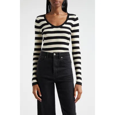 Atm Anthony Thomas Melillo Stripe Merino Wool Blend Sweater In Black / Chalk
