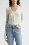 Atm Anthony Thomas Melillo Modal Rib Stripe Long-sleeve Cardigan Top In Chalk/morning Mist
