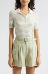 Atm Anthony Thomas Melillo Modal Rib Stripe Short-sleeve Henley T-shirt In Chalk / Morning Mist