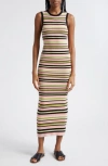 Atm Anthony Thomas Melillo Stripe Rib Tank Dress In Black Multi Stripe