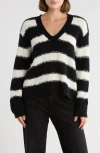 Atm Anthony Thomas Melillo Stripe V-neck Sweater In Black