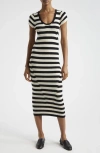 Atm Anthony Thomas Melillo Wool Blend Striped Cap Sleeve Dress In Black / Chalk