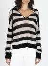 Atm Anthony Thomas Melillo Striped Cashmere Mesh Knit Hoodie In Black Salt Grey In Black