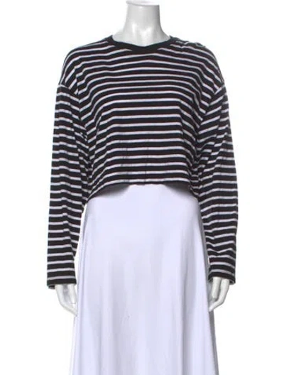 Pre-owned Atm Anthony Thomas Melillo Striped Crew Neck Crop Top In Black