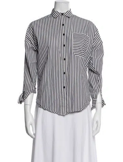 Pre-owned Atm Anthony Thomas Melillo Striped Long Sleeve Button-up Top In White