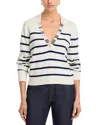 Atm Anthony Thomas Melillo Cotton Silk Blend Striped Split Collar Sweater In White/midnight