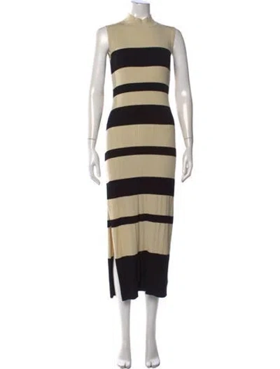 Pre-owned Atm Anthony Thomas Melillo Striped Midi Length Dress In Neutral
