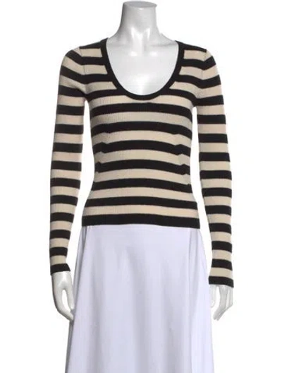 Pre-owned Atm Anthony Thomas Melillo Striped Scoop Neck Sweater In Black