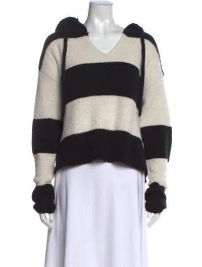 Pre-owned Atm Anthony Thomas Melillo Striped V-neck Hoodie In Black