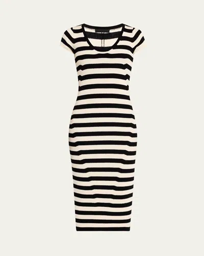Atm Anthony Thomas Melillo Wool Blend Striped Cap Sleeve Dress In Black-chalk