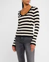 Atm Anthony Thomas Melillo Stripe Merino Wool Blend Sweater In Black /chalk