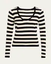 Atm Anthony Thomas Melillo Wool Blend Striped Long Sleeve Sweater In Black /chalk