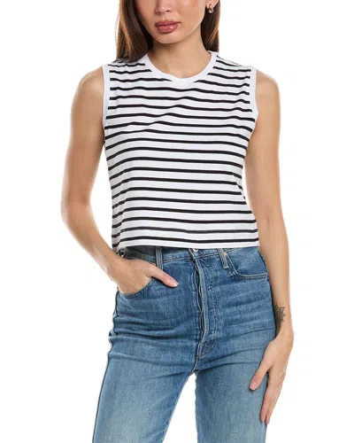 Atm Anthony Thomas Melillo Classic Jersey Stripe Sleeveless Cropped Muscle Tee In White-black