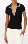 Atm Anthony Thomas Melillo Modal Rib Short Sleeve Split Neck Top In Black