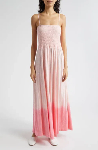 Atm Anthony Thomas Melillo Tonal Drop Slub Jersey Smocked Maxi Dress In Cherry Blossom Combo