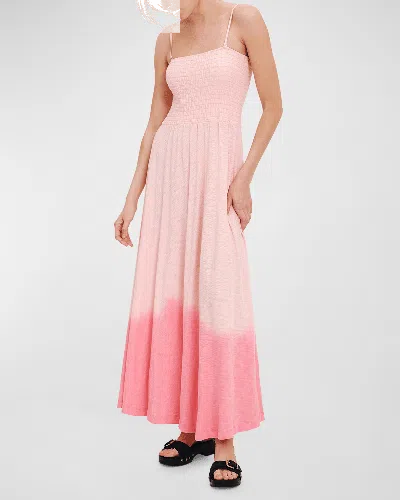 Atm Anthony Thomas Melillo Tonal Drop Slub Jersey Smocked Maxi Dress In Cherry Blossom Combo