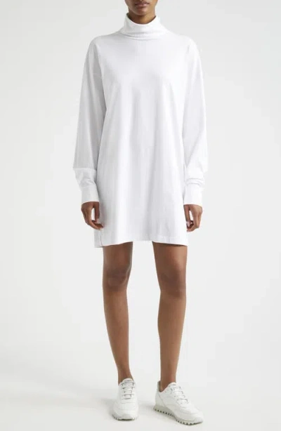 Atm Anthony Thomas Melillo Turtleneck Long Sleeve Cotton Jersey Dress In White