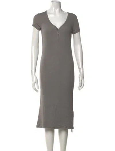 Pre-owned Atm Anthony Thomas Melillo V-neck Midi Length Dress In Gray
