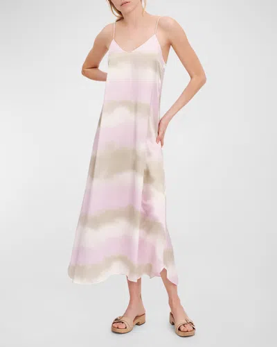 Atm Anthony Thomas Melillo Watercolor Stripe Silk Charmeuse Sleeveless Maxi Dress In Neutral