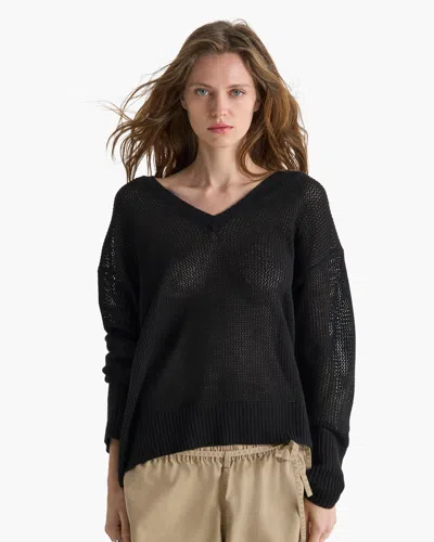 Atm Anthony Thomas Melillo Women's Cashmere Mesh Stitch V-neck Sweater In Black