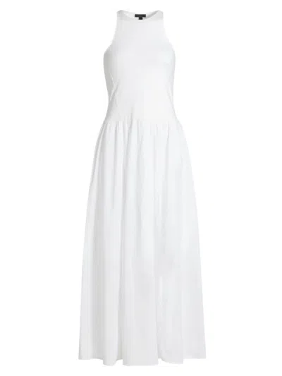 Atm Anthony Thomas Melillo Pima Cotton Mixed Media Sleeveless Maxi Dress In White