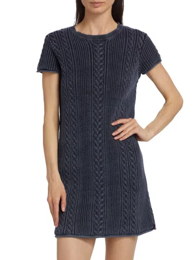 Atm Anthony Thomas Melillo Women's Cotton Cable-knit Short-sleeve Midi-dress In Blue