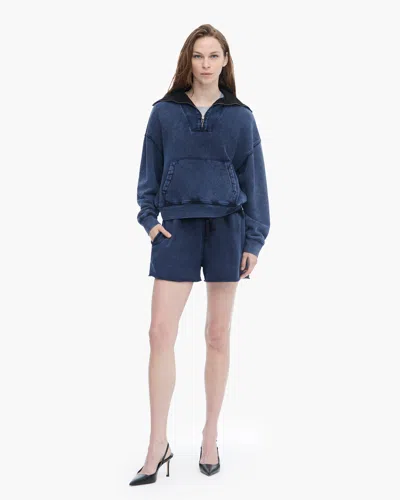 Atm Anthony Thomas Melillo Women's French Terry Pigment Wash Crew Quarter Zip Sweatshirt In Blue