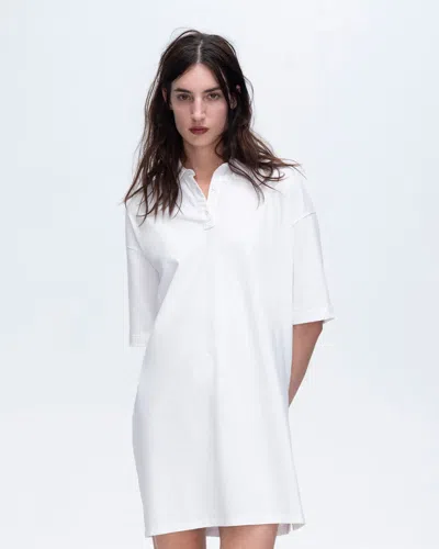 Atm Anthony Thomas Melillo Heavyweight Jersey Mixed Media Short Sleeve Polo Dress Vintage Wash In White