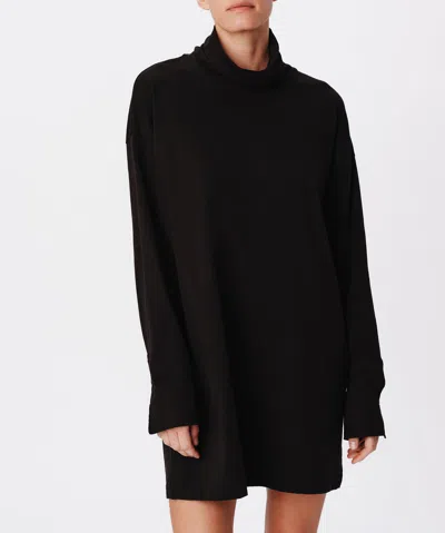 Atm Anthony Thomas Melillo Women's Heavyweight Jersey Mixed Media Turtleneck Dress Modal Rib In Black