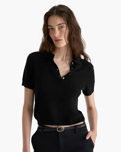 Atm Anthony Thomas Melillo Women's Lightweight Cashmere Exposed Seam Polo Top In Black