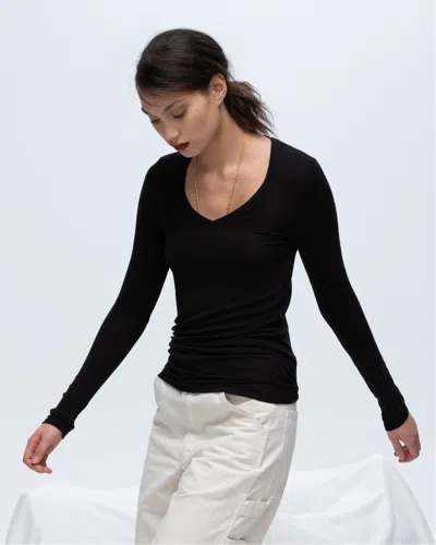 Atm Anthony Thomas Melillo Women's Modal Rib Long Sleeve V-neck T-shirt In Black
