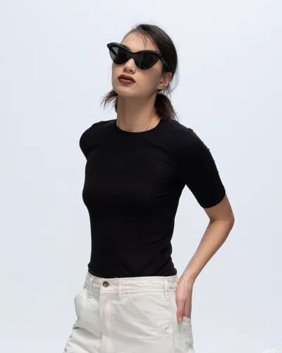 Atm Anthony Thomas Melillo Women's Modal Rib Short Sleeve Crew Neck T-shirt In Black