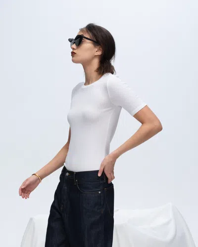 Atm Anthony Thomas Melillo Women's Modal Rib Short Sleeve Crew Neck T-shirt In White
