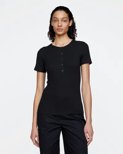 Atm Anthony Thomas Melillo Women's Modal Rib Short Sleeve Henley Top In Black