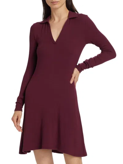 Atm Anthony Thomas Melillo Women's Modal Ribbed Open-collar Dress In Burgundy