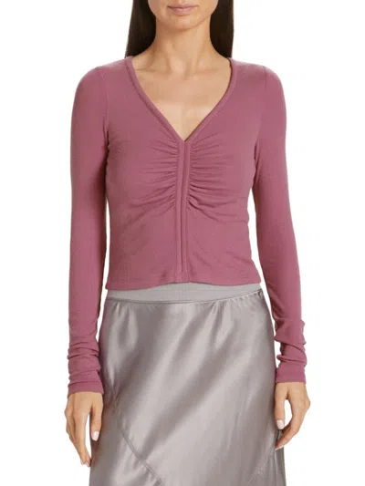 Atm Anthony Thomas Melillo Women's Modal Ribbed Ruched V Neck Top In Pink Gardenia