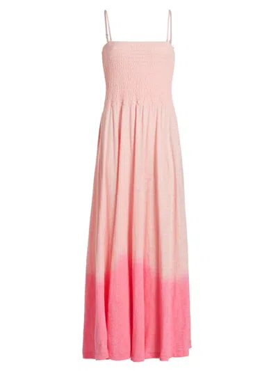 Atm Anthony Thomas Melillo Women's Ombré Slub Jersey Smocked Maxi Dress In Cherry Blossom Combo