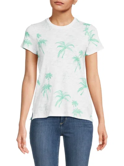 Atm Anthony Thomas Melillo Women's Palm Print Crewneck T Shirt In White Green