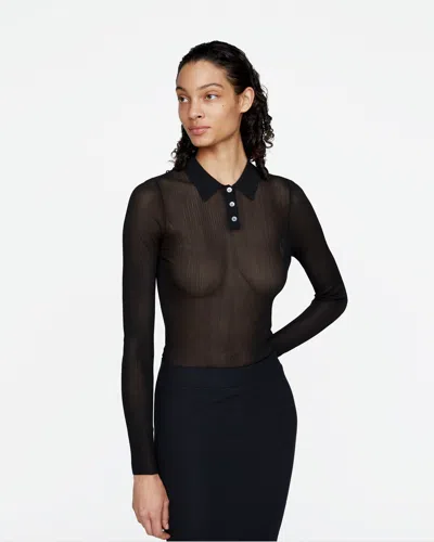 Atm Anthony Thomas Melillo Women's Ribbed Long Sleeve Polo Top Viscose In Black