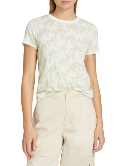 Atm Anthony Thomas Melillo Women's Schoolboy Slub Palm Print T-shirt In White Morning Mist