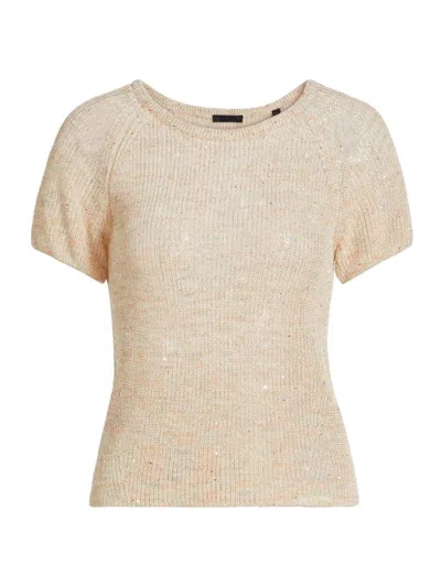 Atm Anthony Thomas Melillo Women's Sequin-embellished Cotton & Linen-blend Short-sleeve Jumper In Morning Mist Multi