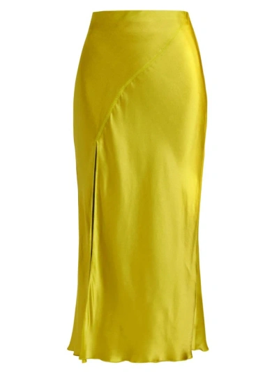 Atm Anthony Thomas Melillo Bias Cut Silk Charmeuse Midi Skirt In Chartreuse Yellow