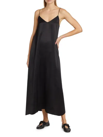 Atm Anthony Thomas Melillo Women's Silk Charmeuse V-neck Maxi Dress In Black