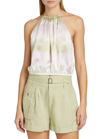 Atm Anthony Thomas Melillo Women's Silk Charmeuse Watercolor Stripe Halter Top In Green
